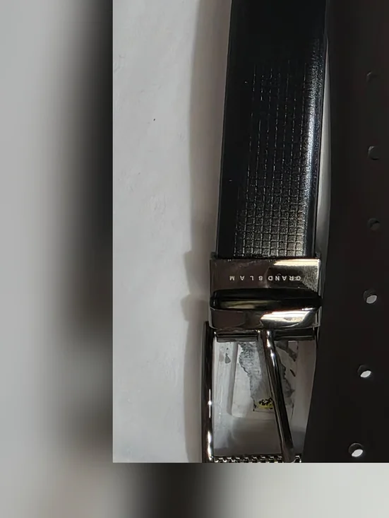 Grand Slam Black Mens Size 42 Textured Leather Belt with Silver Tone - Picture 7 of 7